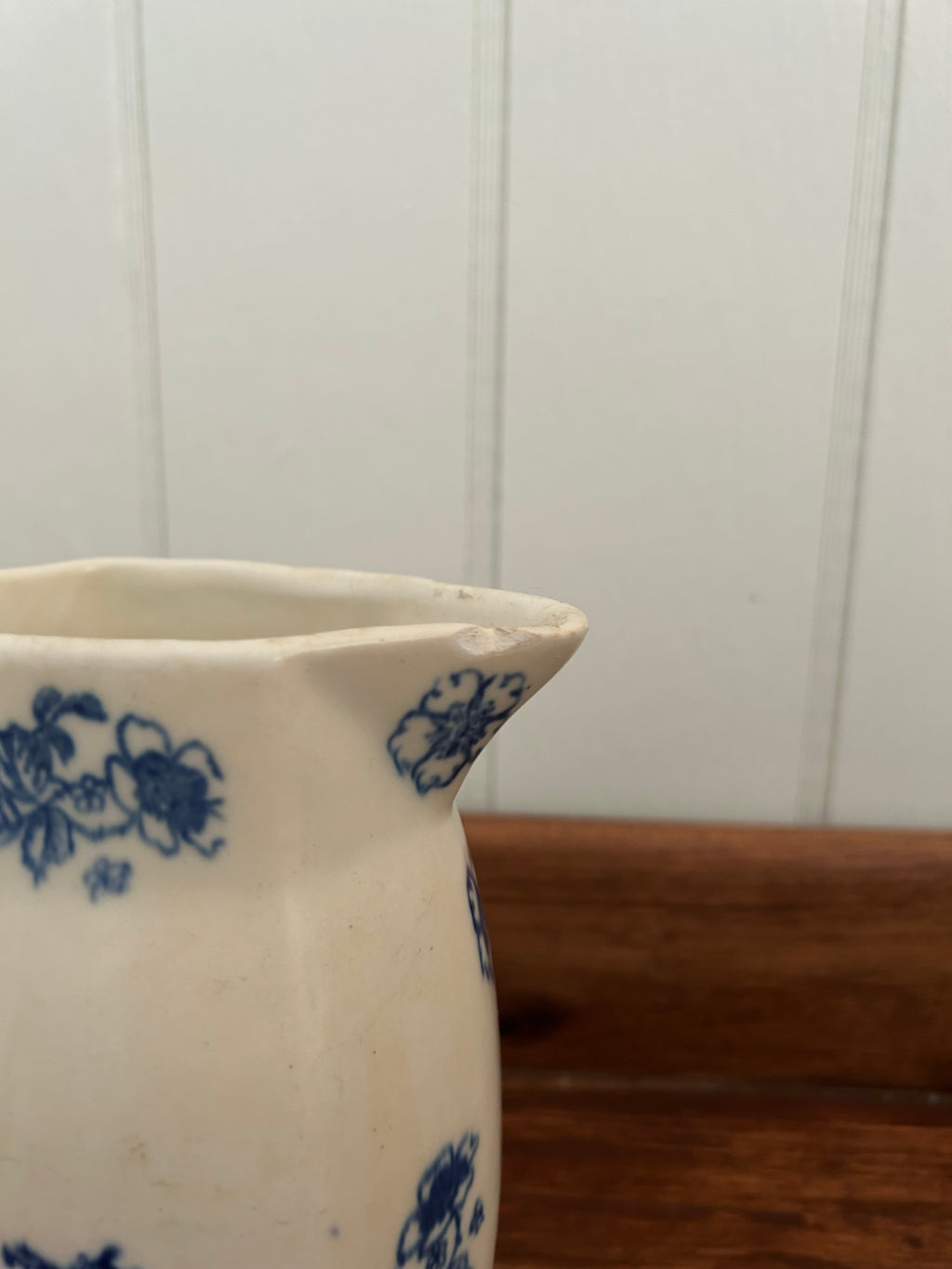 Antique ironstone blue floral pitcher