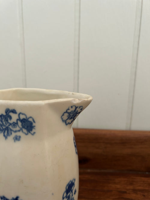 Antique ironstone blue floral pitcher