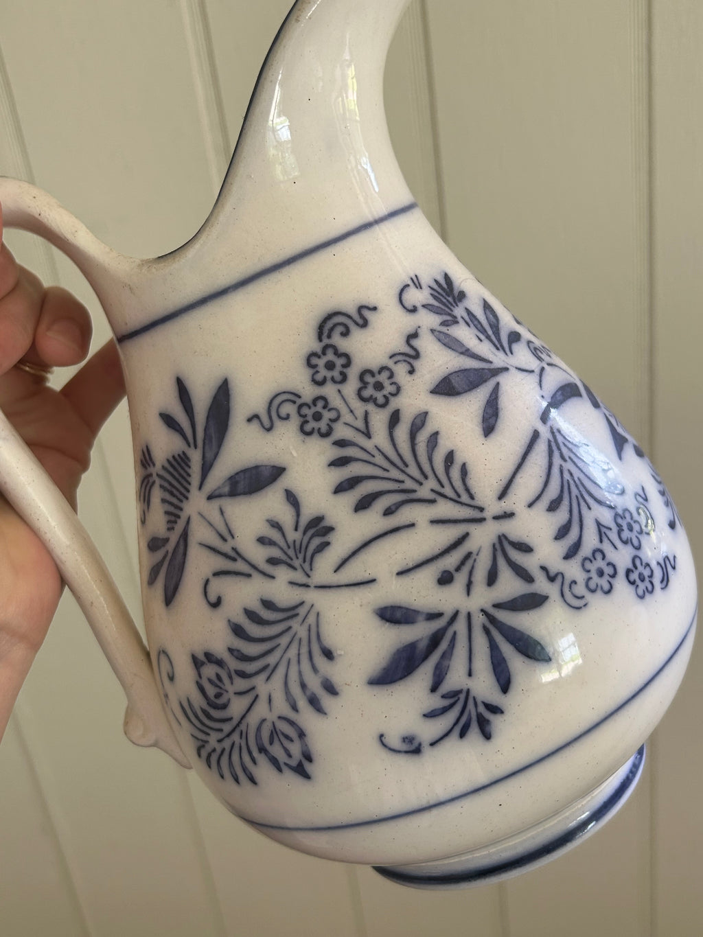Antique blue wildflower large pitcher