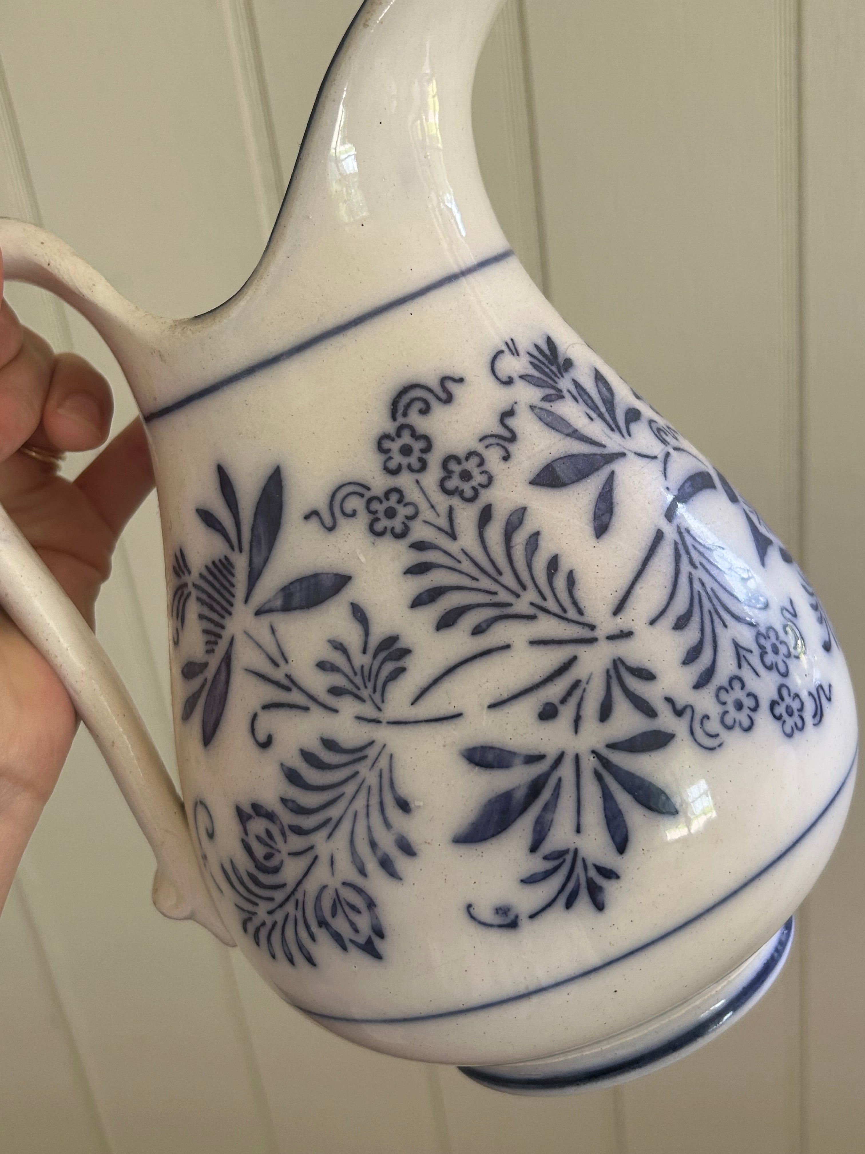 Antique blue wildflower large pitcher