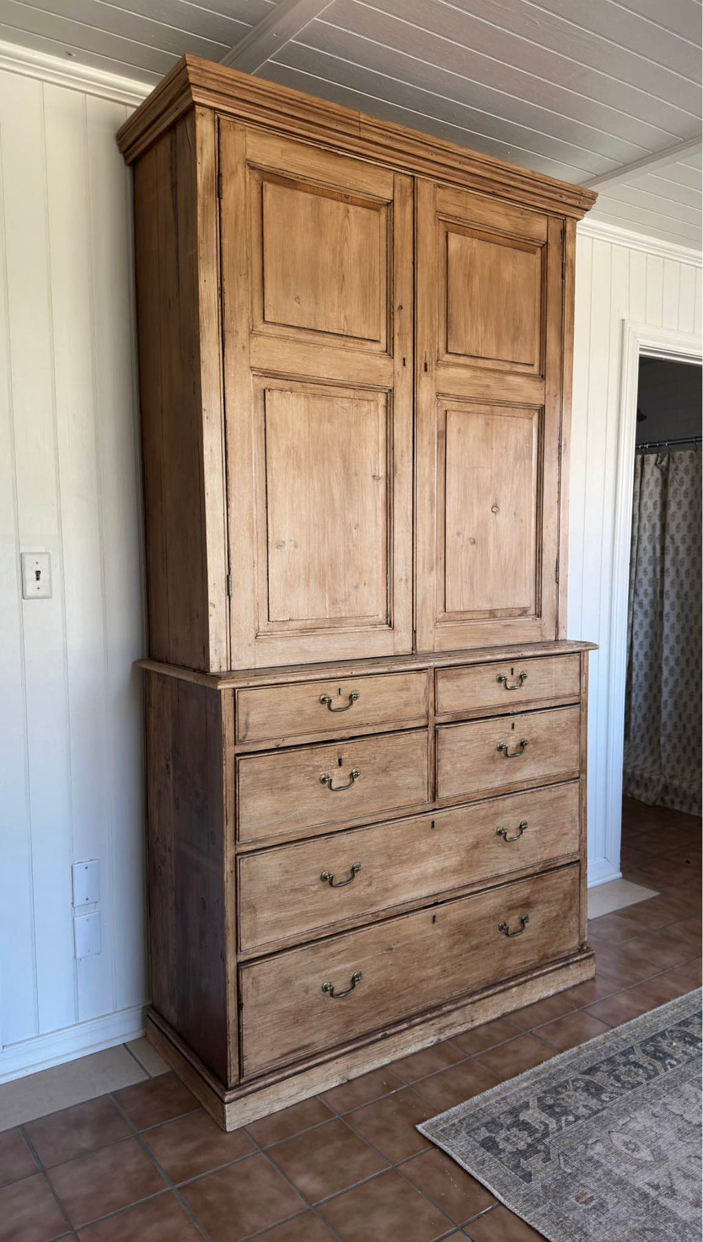 Large antique english pine linen press