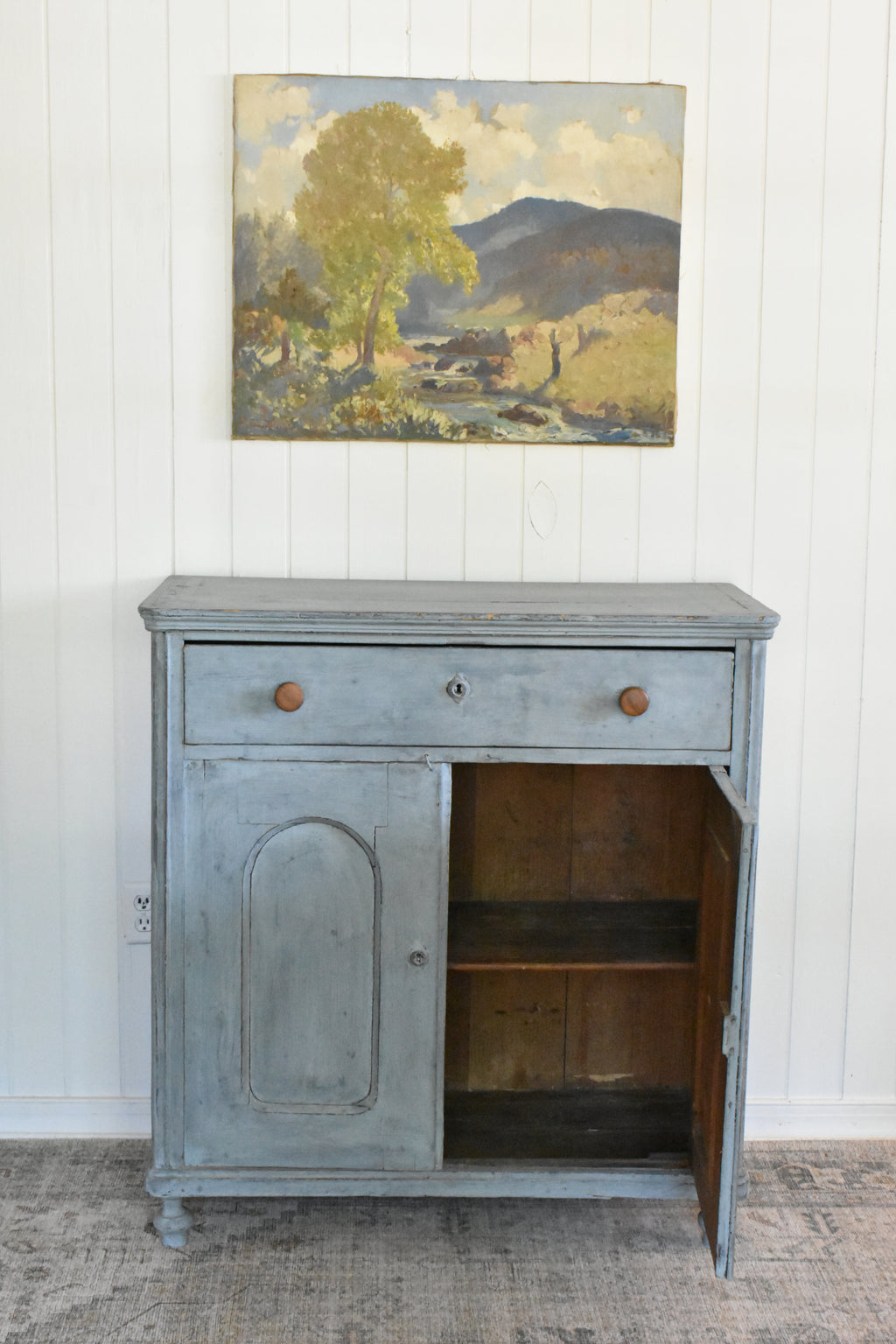 Blue solid wood antique painted cabinet