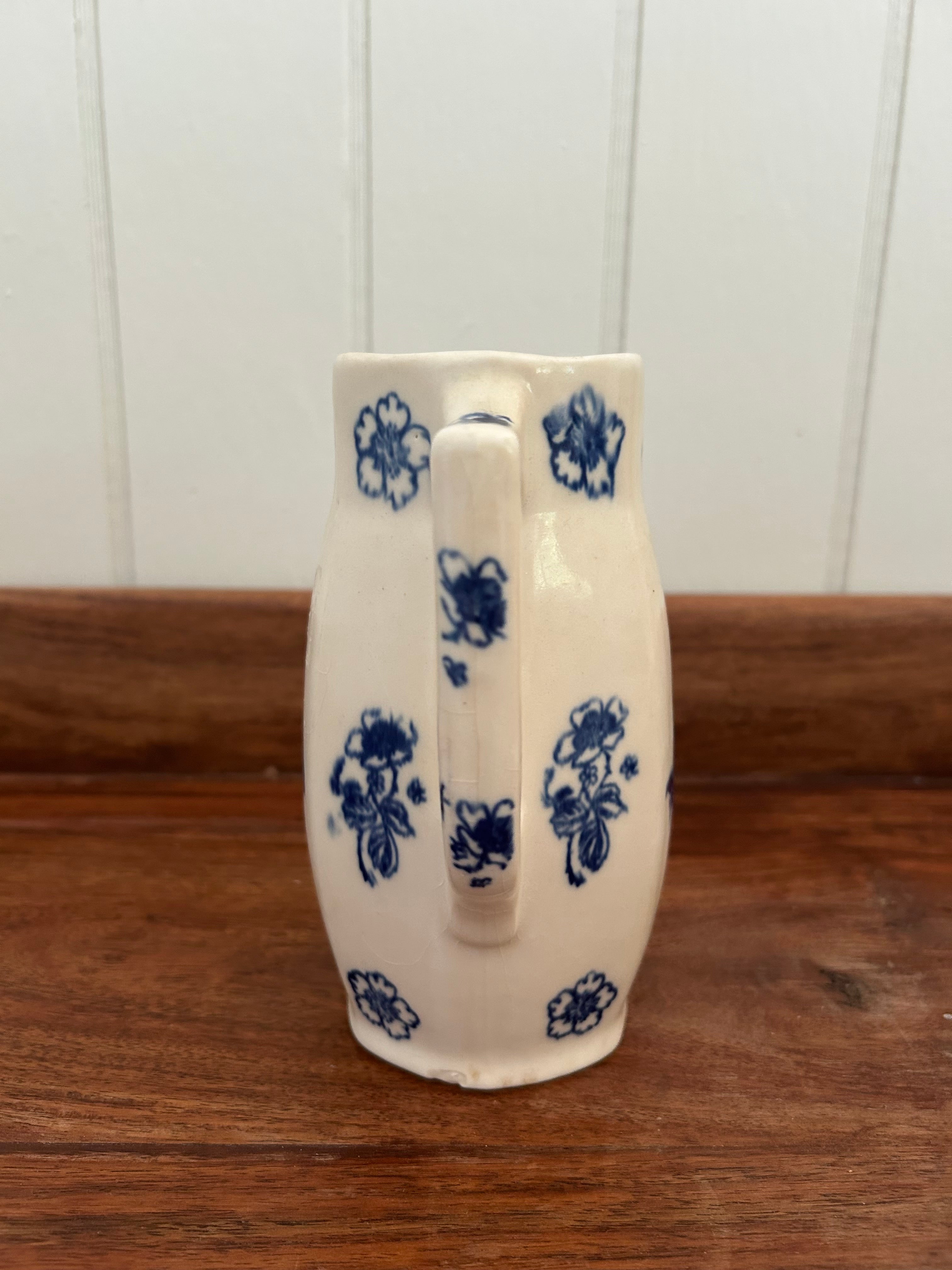 Antique ironstone blue floral pitcher