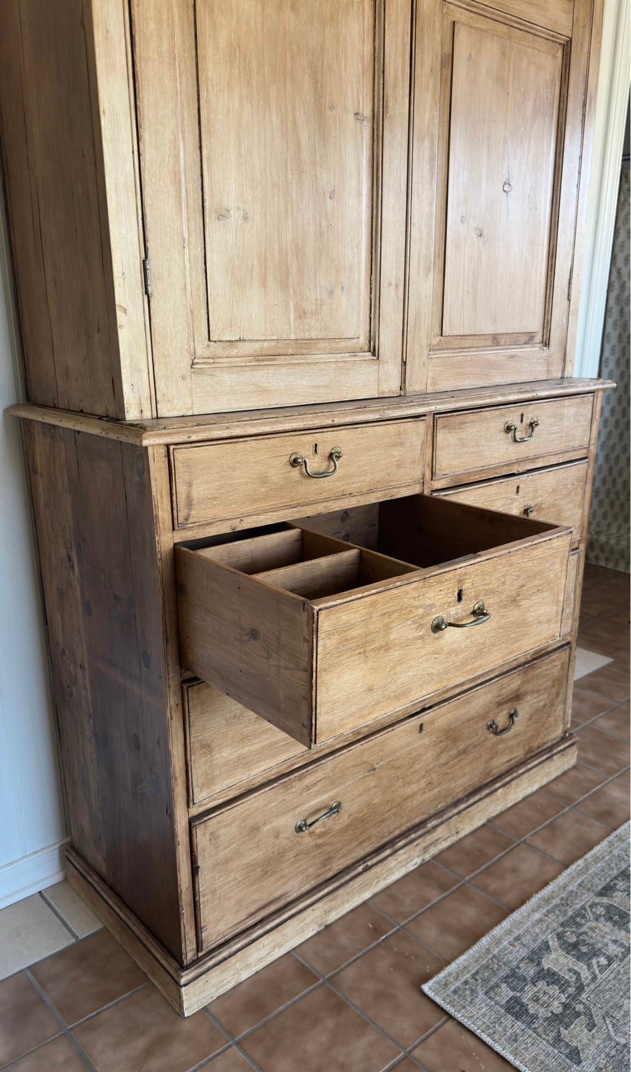 Large antique english pine linen press
