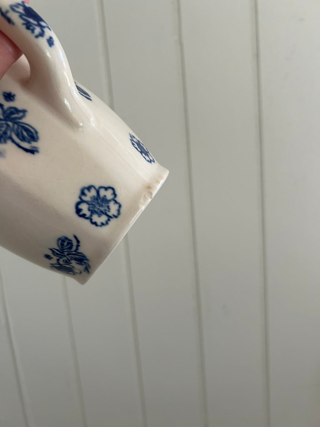Antique ironstone blue floral pitcher