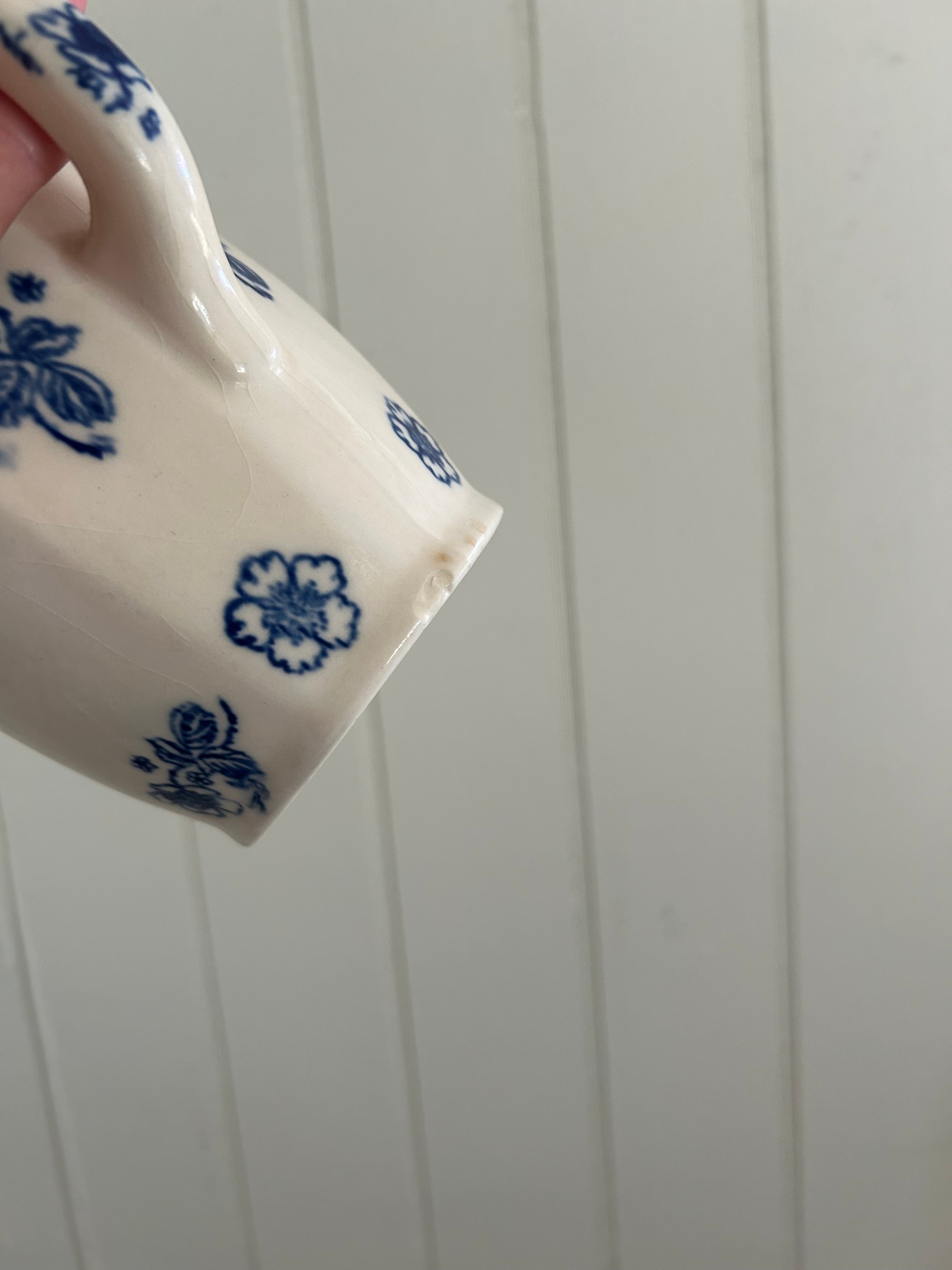 Antique ironstone blue floral pitcher