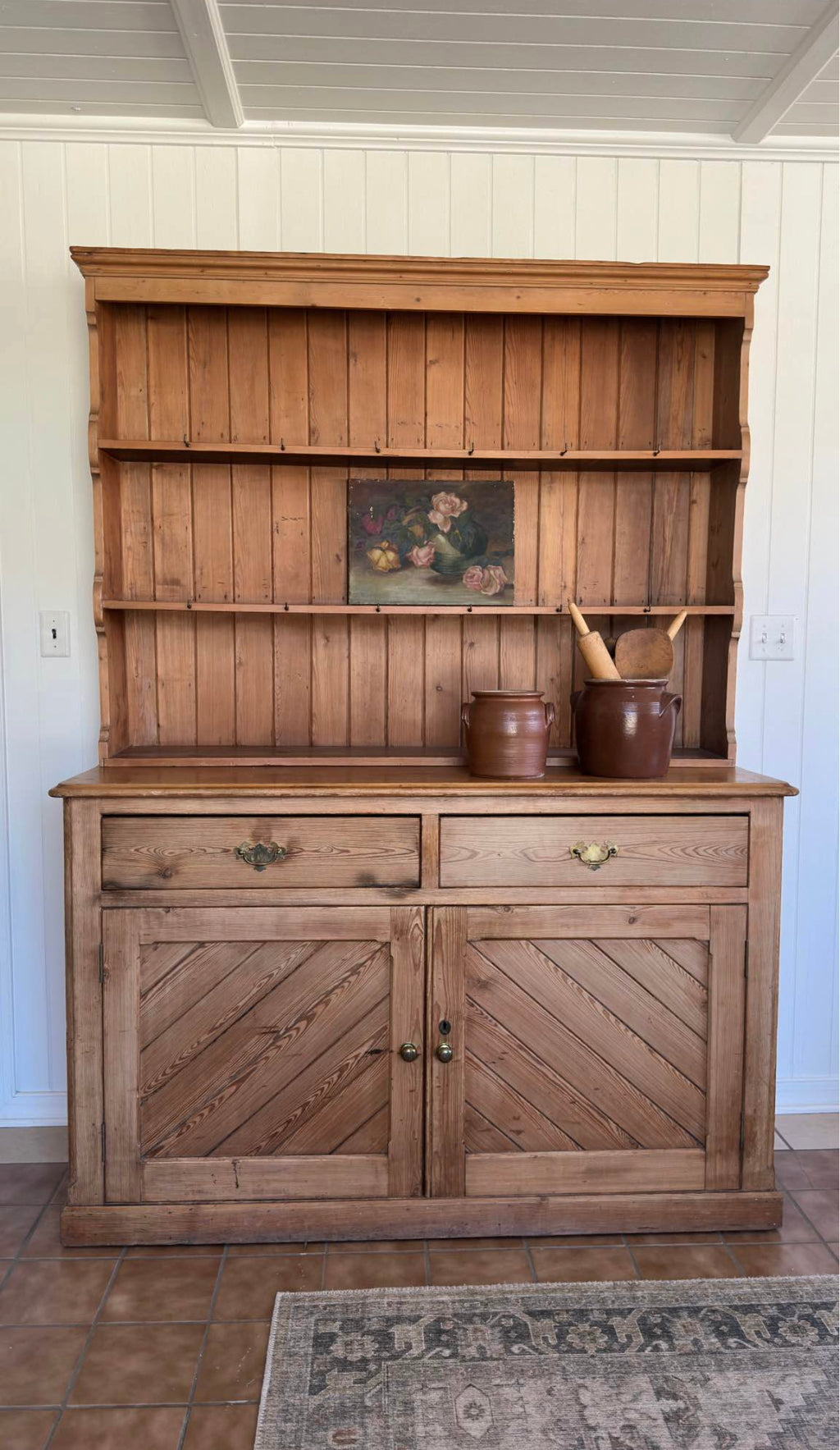Antique English pine hutch