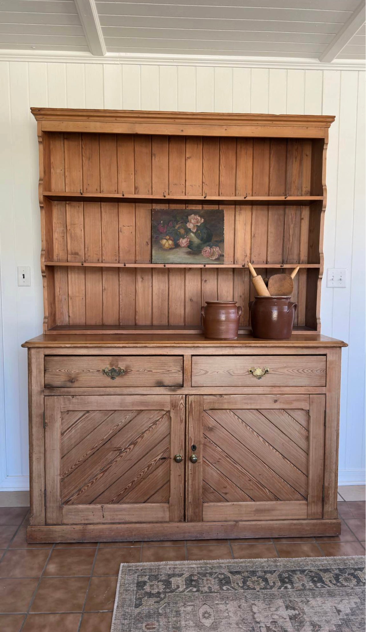 Antique English pine hutch
