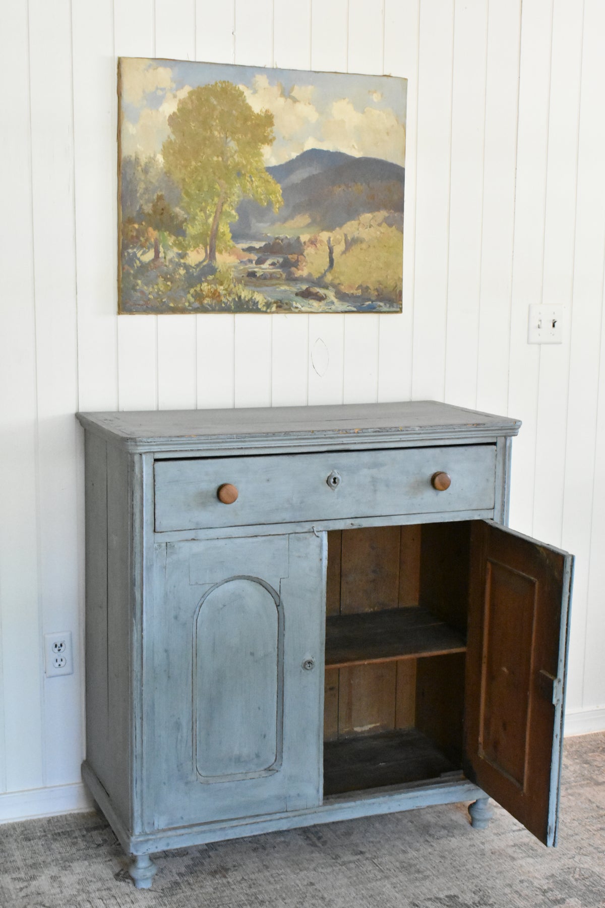 Blue solid wood antique painted cabinet