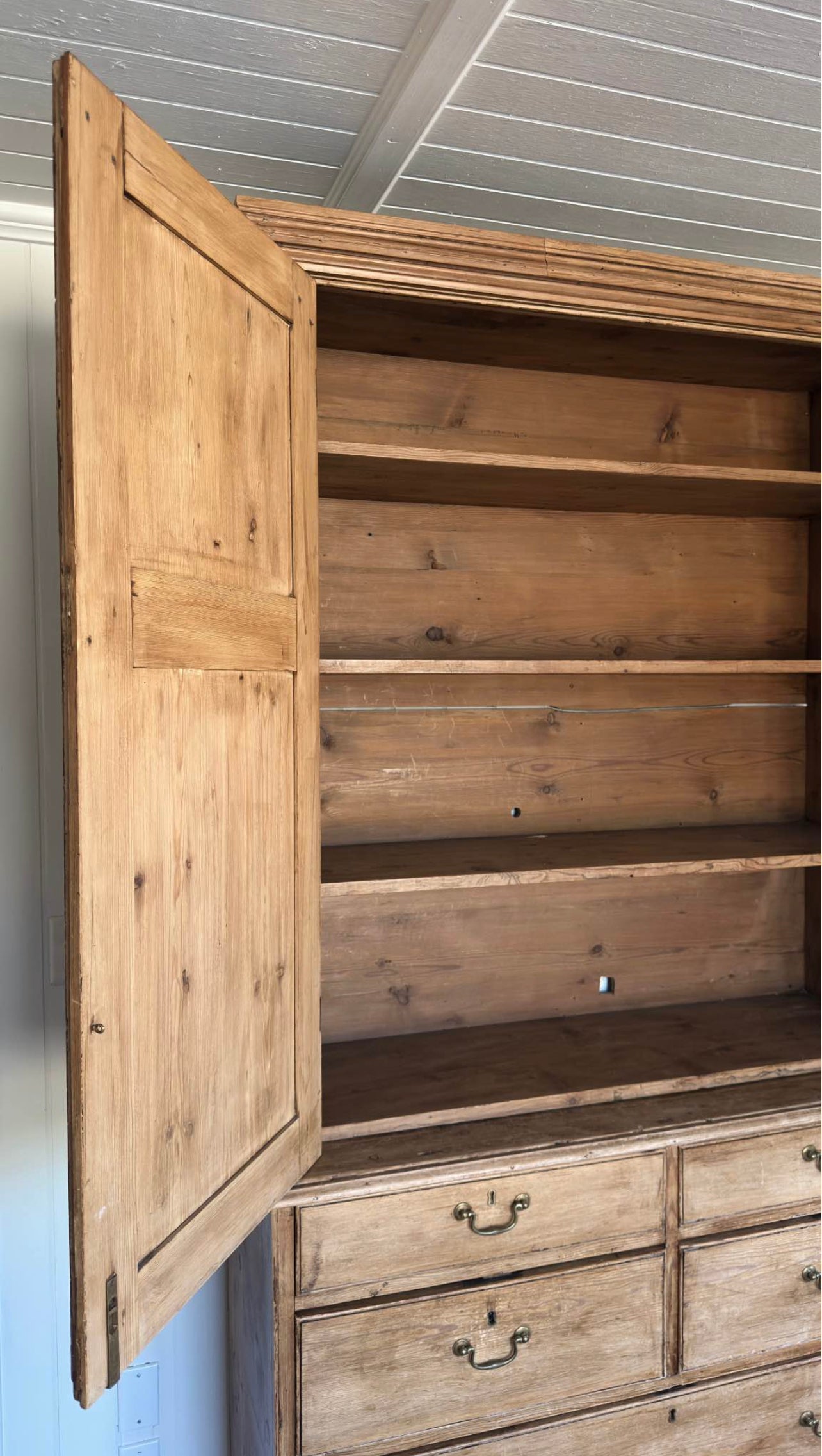 Large antique english pine linen press