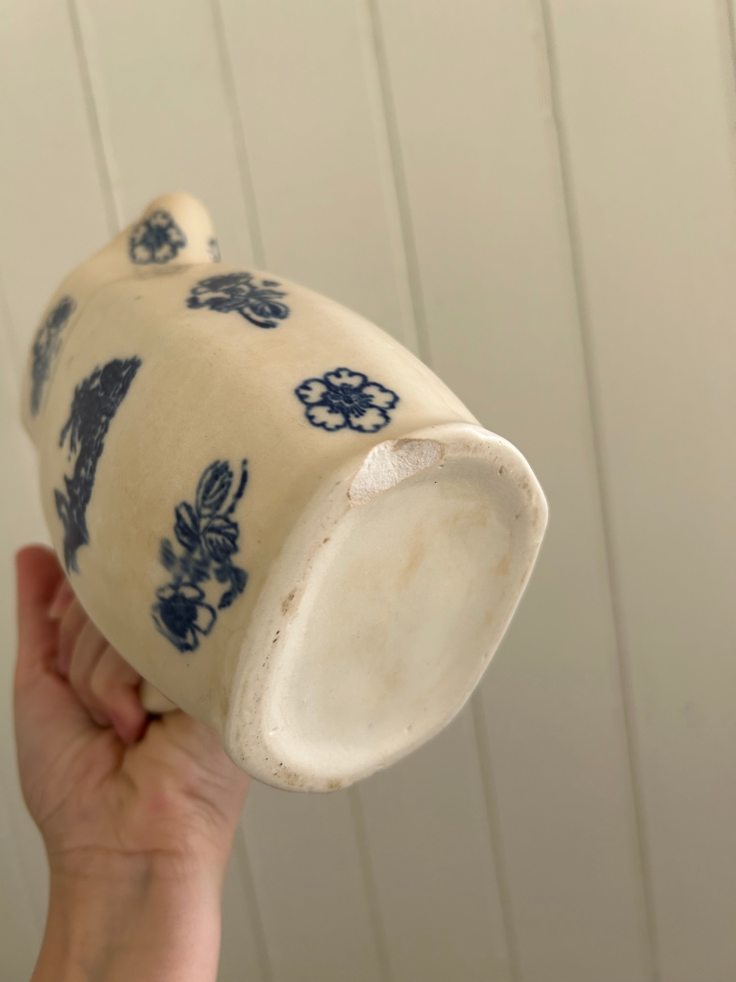 Antique ironstone blue floral pitcher