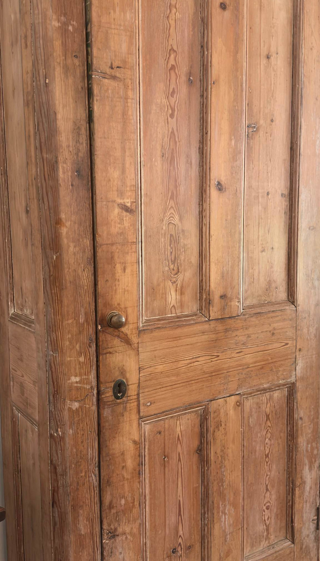 Large antique english pine linen press/armoire cabinet