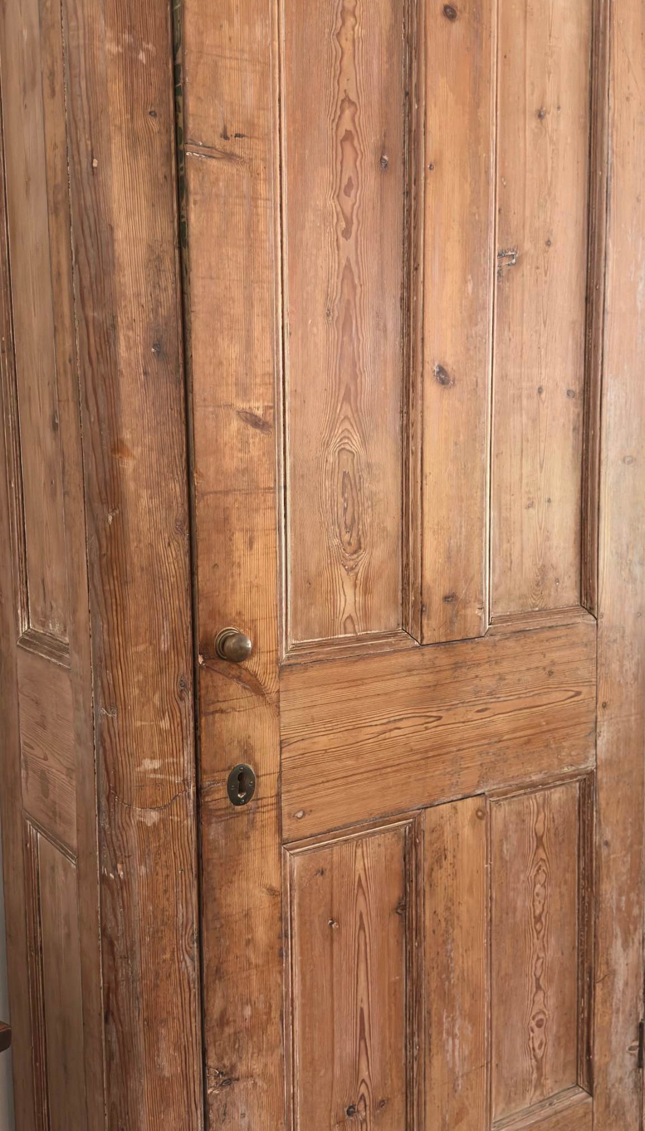 Large antique english pine linen press/armoire cabinet