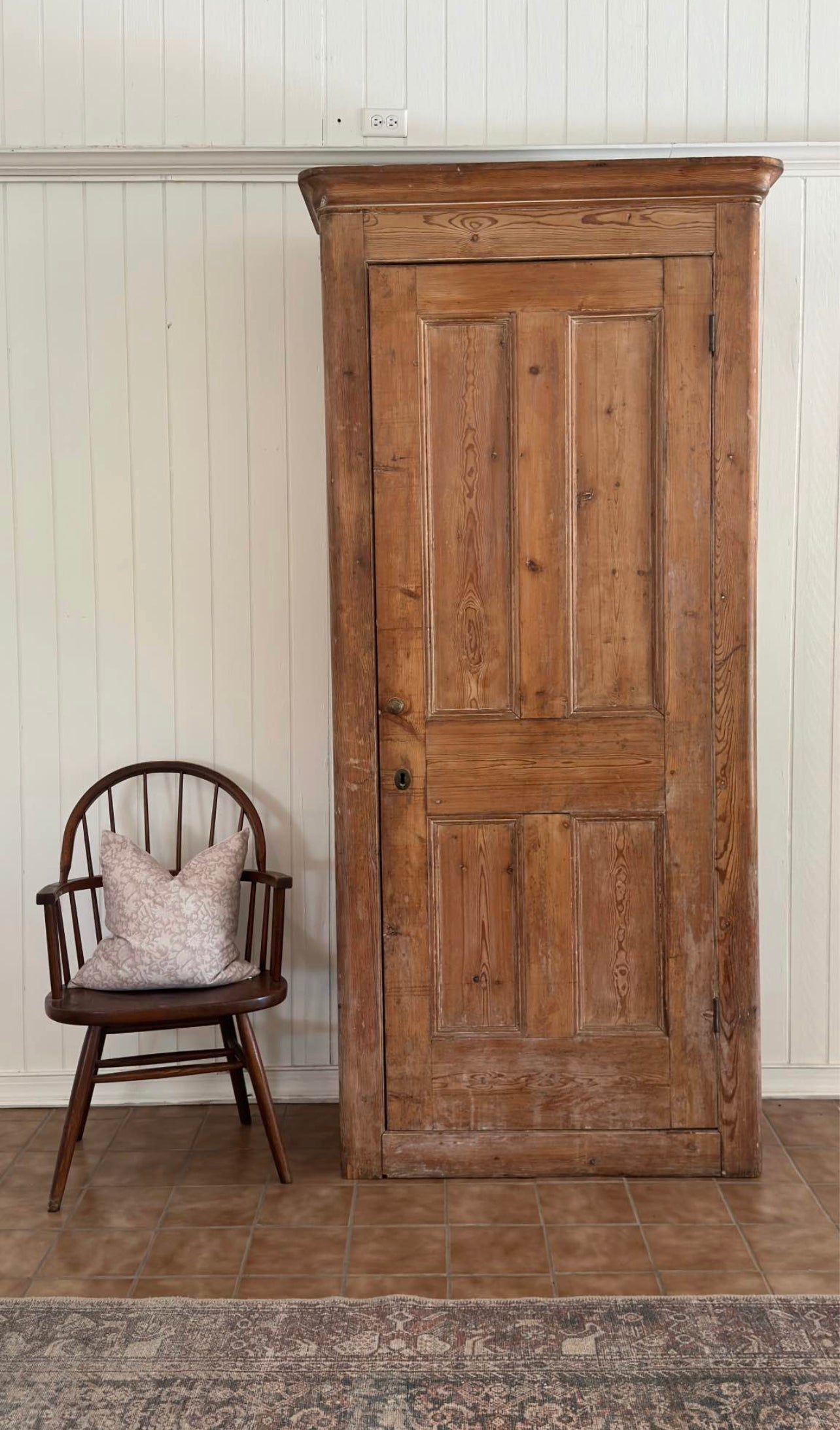 Large antique english pine linen press/armoire cabinet