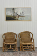 MCM rare rattan chairs with ottoman