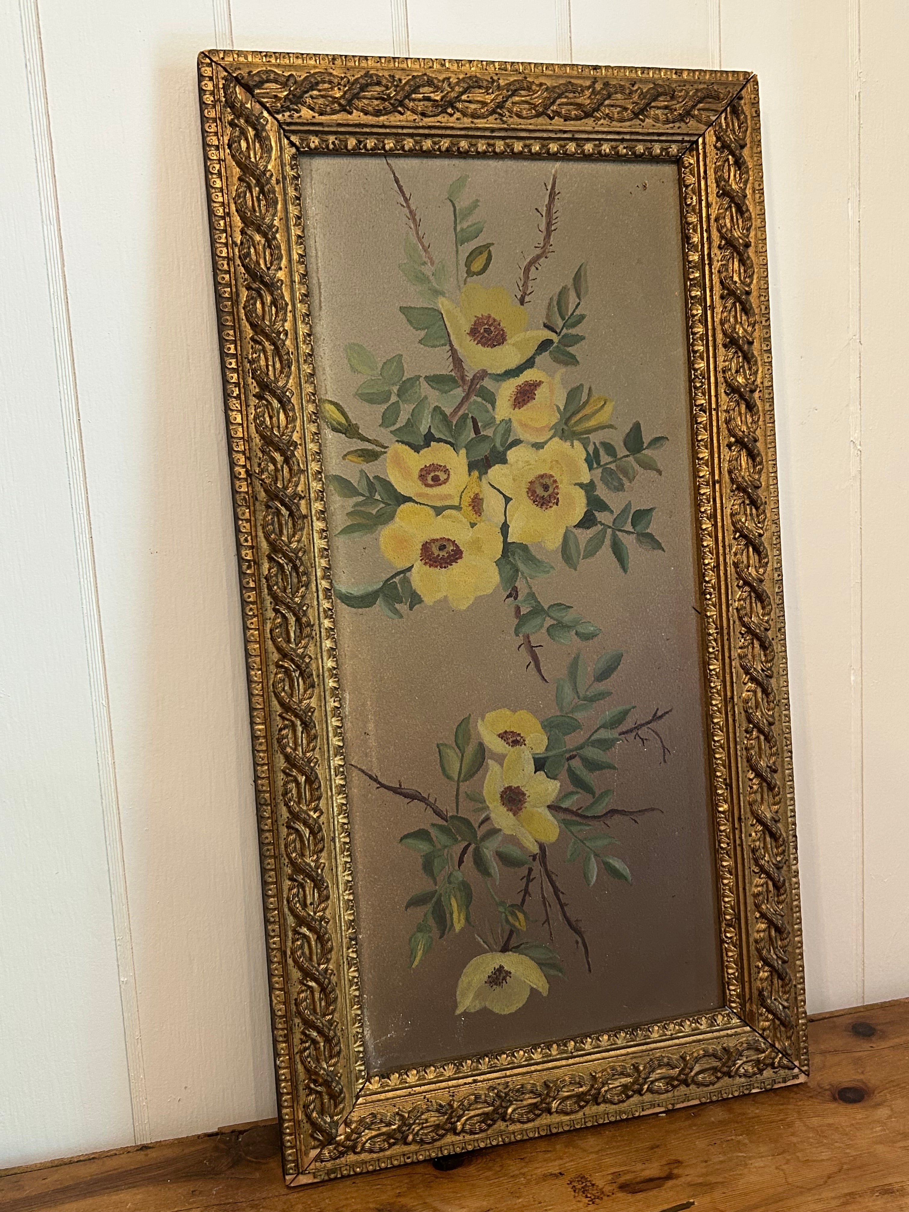 floral framed original oil painting on board