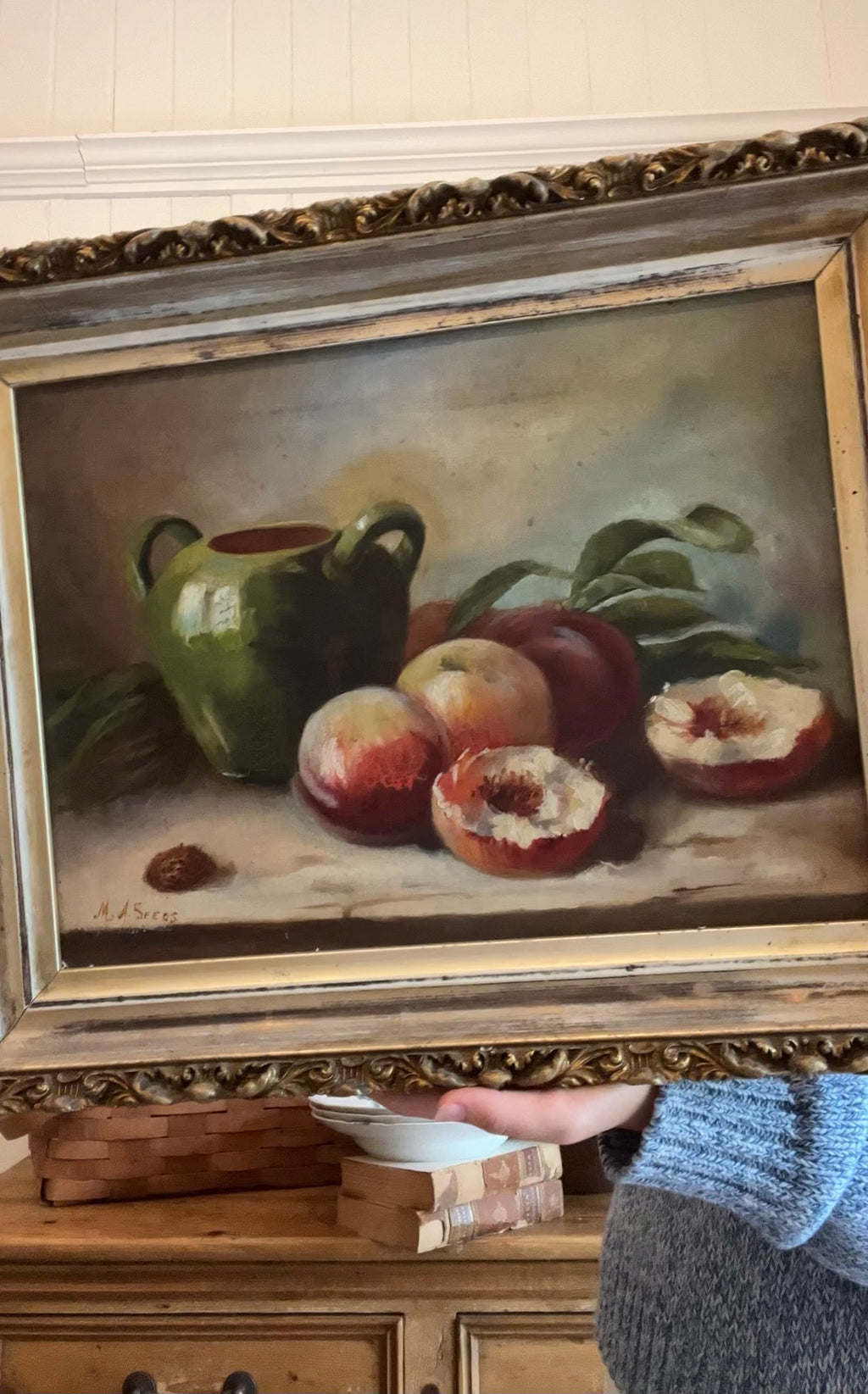antique still life framed oil painting