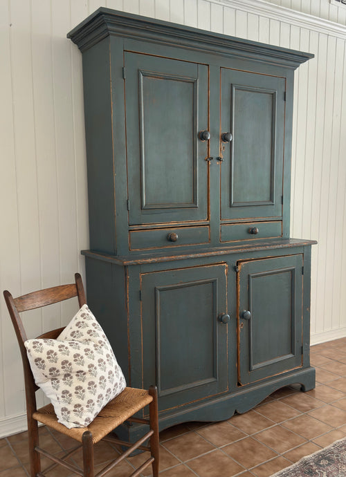 Antique English pine blue chippy cabinet